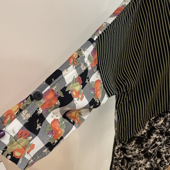 M Square Patchwork Top Tunic Women's XL Black Multi Button Front Oversized Boho - Picture 4 of 12